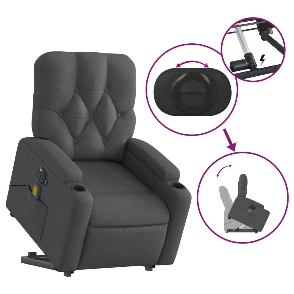 Poltrona Alzapersona Massaggi Elettrica Grigio Scuro Tessuto - homemem39