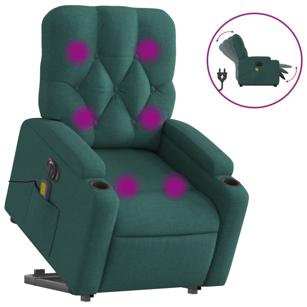 Poltrona Alzapersona Massaggiante Elettrica Verde Scuro Tessuto | homemem39