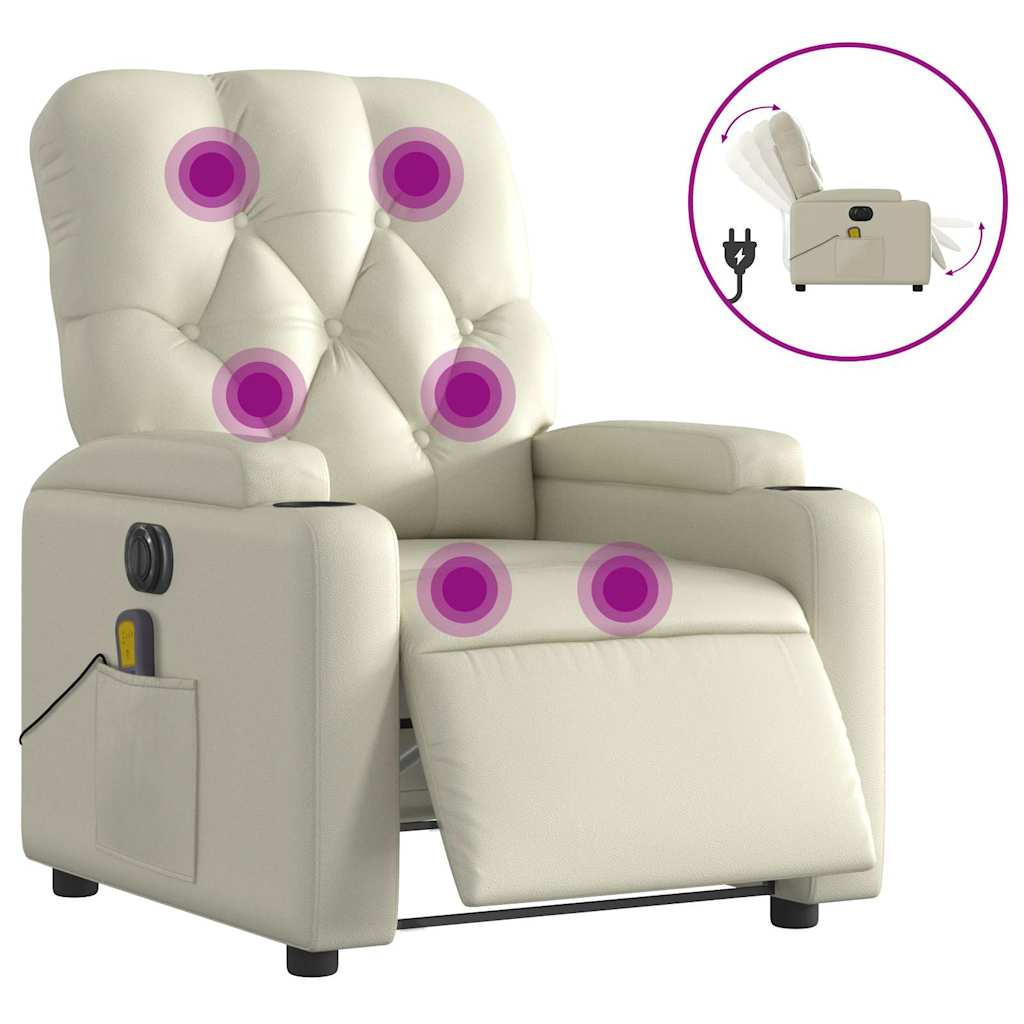 Poltrona Massaggiante Elettrica Reclinabile Crema Similpelle | homemem39