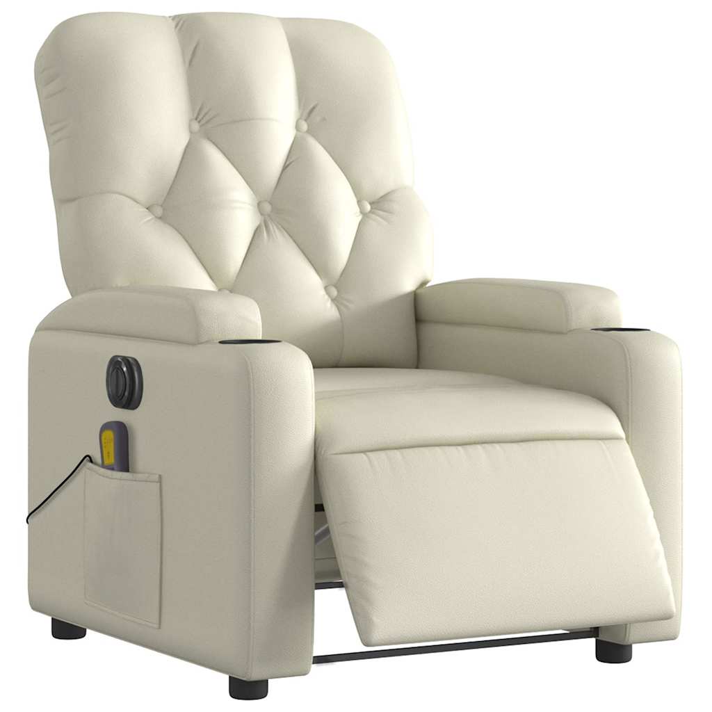 Poltrona Massaggiante Elettrica Reclinabile Crema Similpelle | homemem39