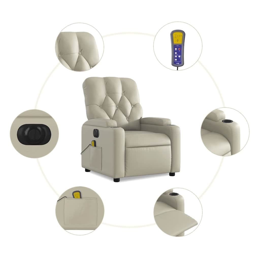 Poltrona Massaggiante Elettrica Reclinabile Crema Similpelle | homemem39