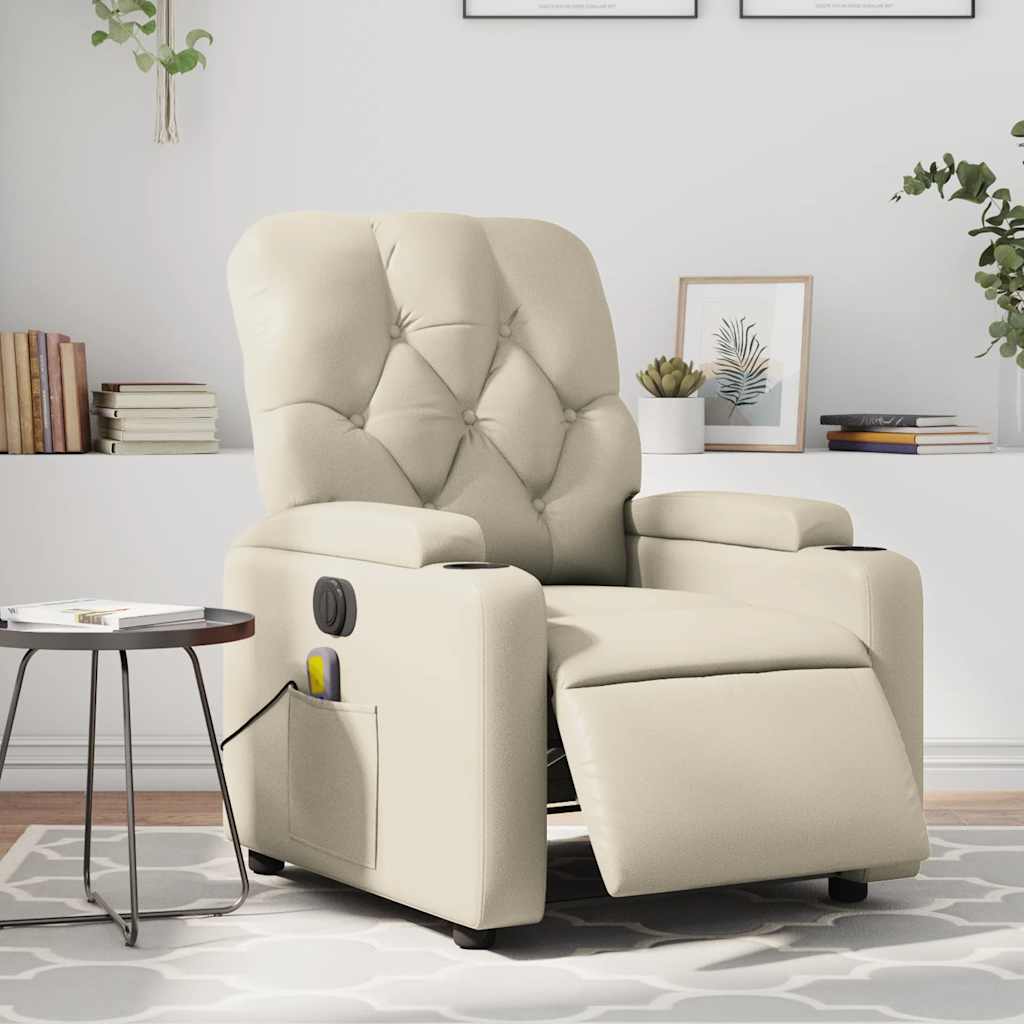 Poltrona Massaggiante Elettrica Reclinabile Crema Similpelle | homemem39