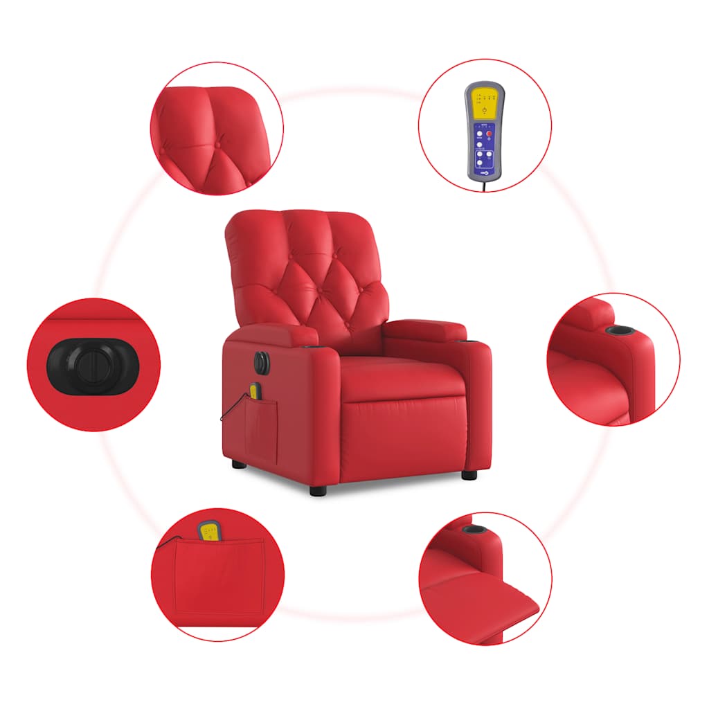 Poltrona Massaggio Elettrica Reclinabile Rosso Similpelle | homemem39