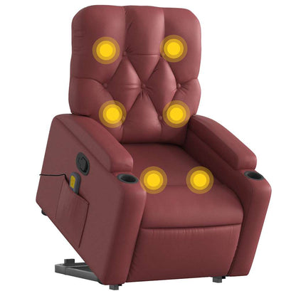 Poltrona Alzapersone Massaggi Reclinabile Rosso Vino Similpelle | homemem39