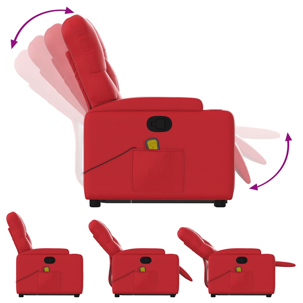 Poltrona Alzapersona Reclinabile Massaggio Rosso in Similpelle | homemem39