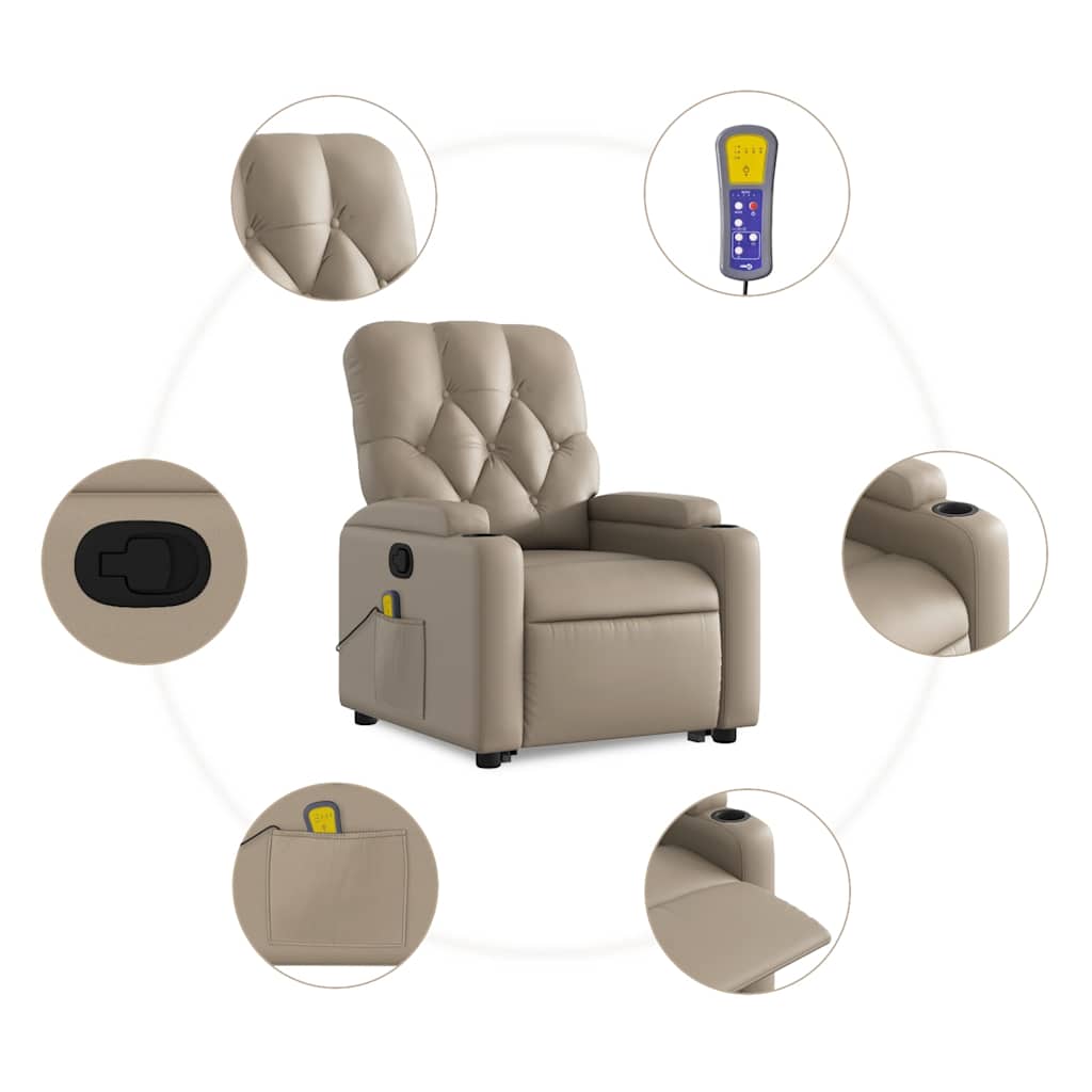 Poltrona Alzapersone Massaggi Reclinabile Cappuccino Similpelle | homemem39