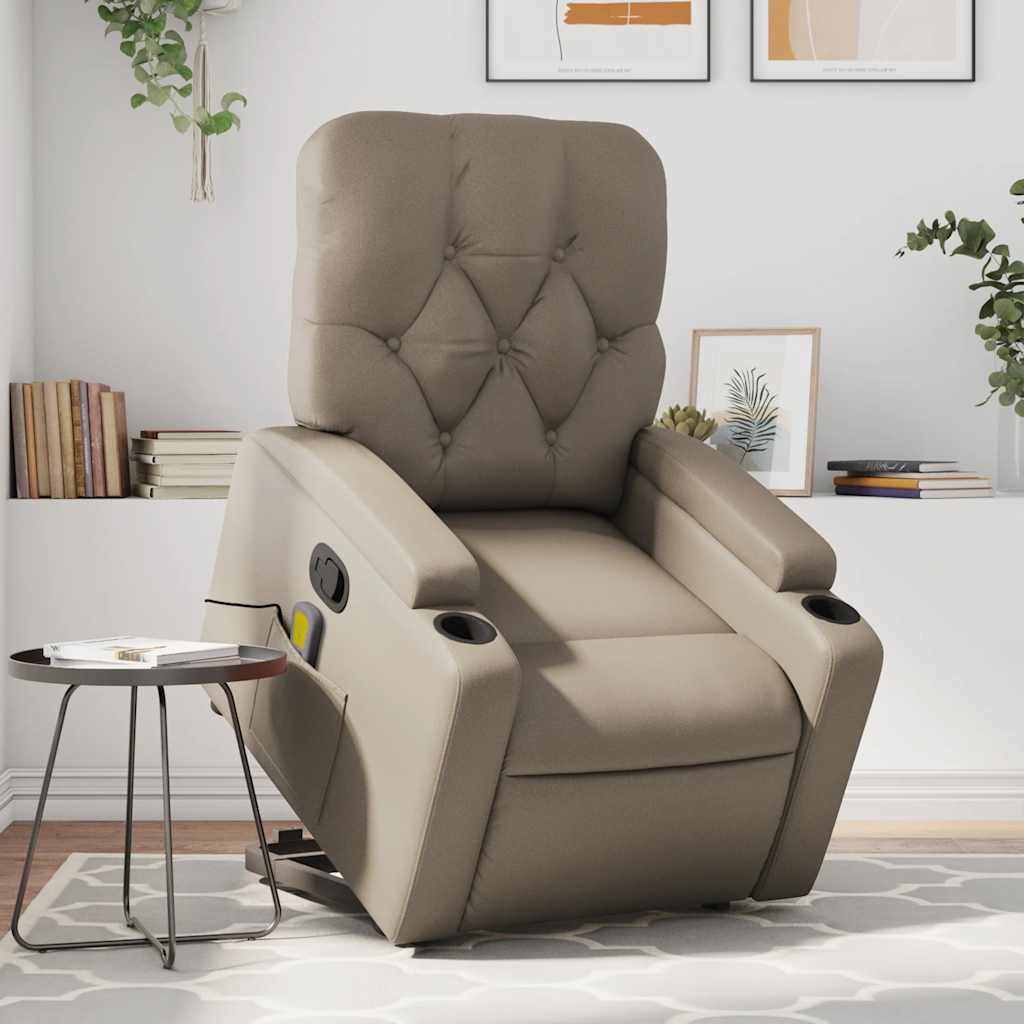 Poltrona Alzapersone Massaggi Reclinabile Cappuccino Similpelle | homemem39