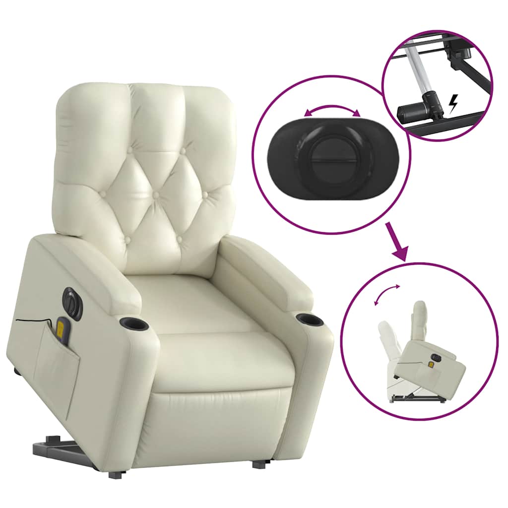 Poltrona Alzapersona Elettrica Reclinabile Crema in Similpelle | homemem39
