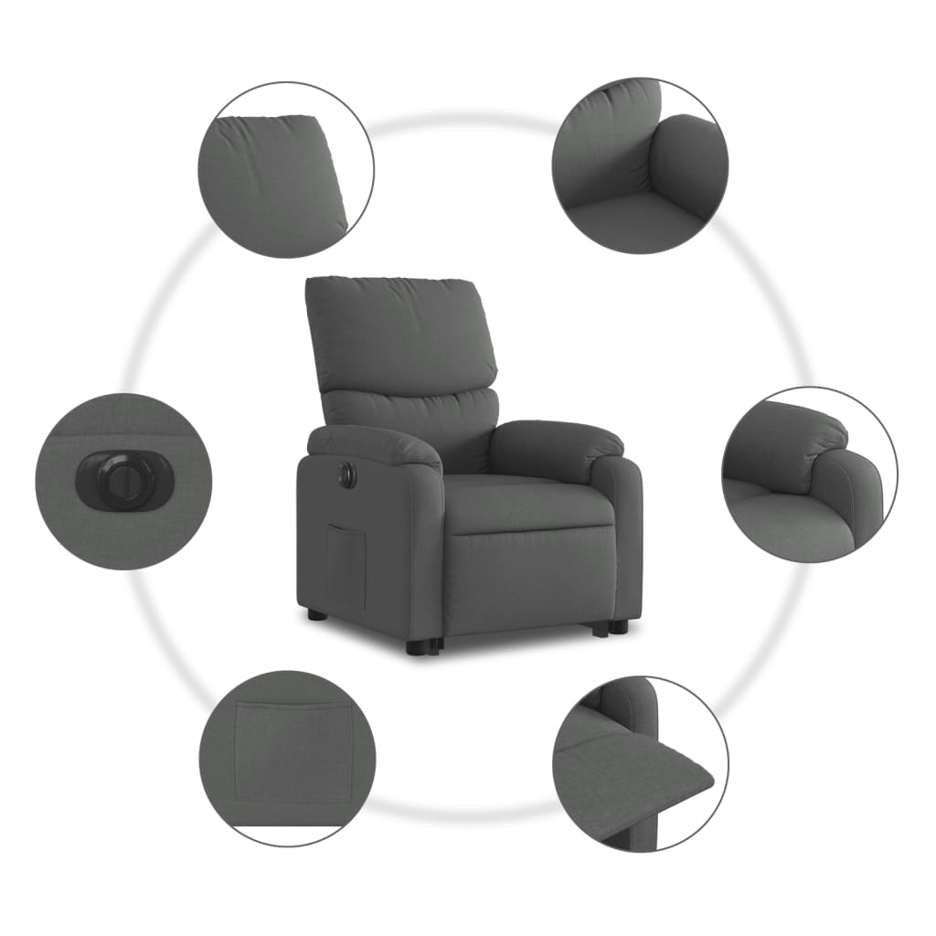 Poltrona Alzapersona Reclinabile Elettrica Grigio Scuro Tessuto | homemem39