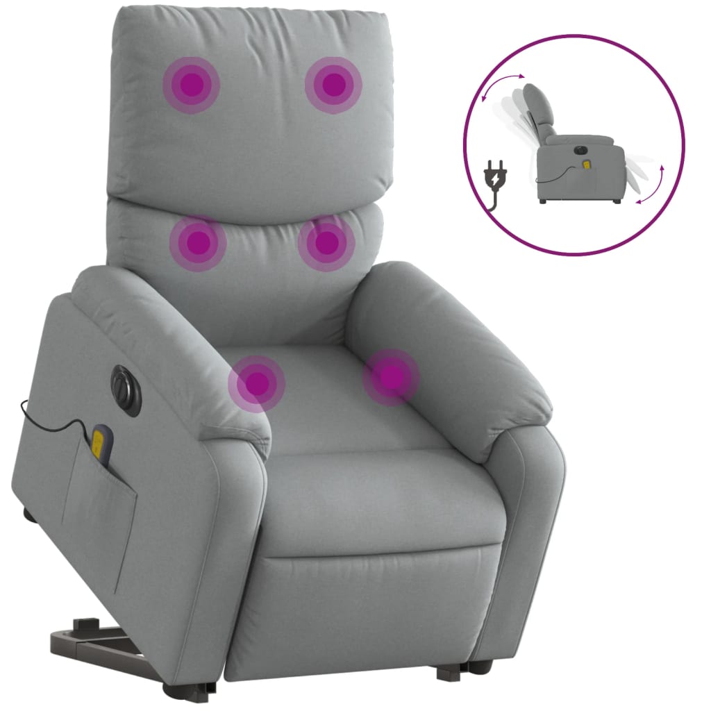 Poltrona Alzapersona Massaggi Elettrica Grigio Chiaro Tessuto | homemem39
