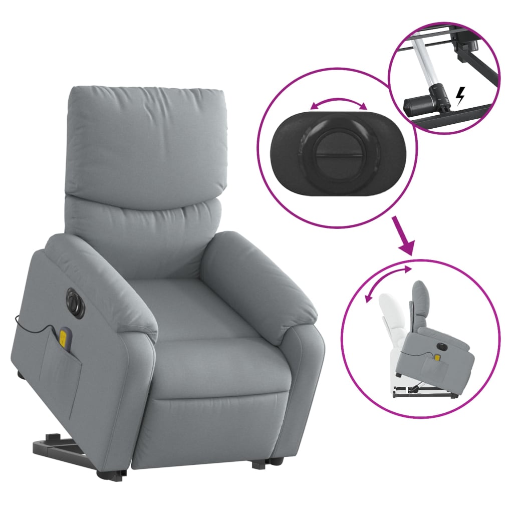 Poltrona Alzapersona Massaggi Elettrica Grigio Chiaro Tessuto | homemem39