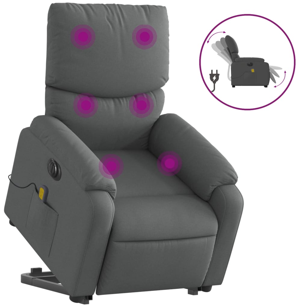 Poltrona Alzapersona Massaggi Elettrica Grigio Scuro Tessuto | homemem39