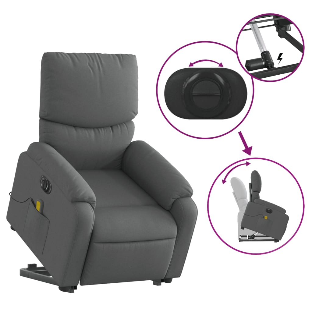 Poltrona Alzapersona Massaggi Elettrica Grigio Scuro Tessuto - homemem39