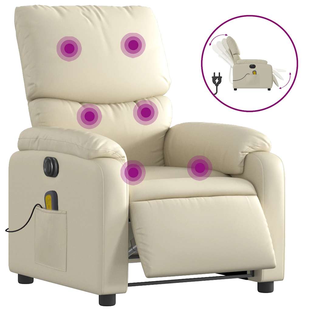 Poltrona Massaggiante Elettrica Reclinabile Crema Similpelle | homemem39
