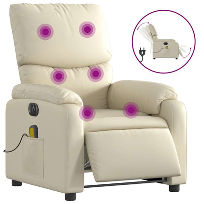 Poltrona Massaggiante Elettrica Reclinabile Crema Similpelle | homemem39