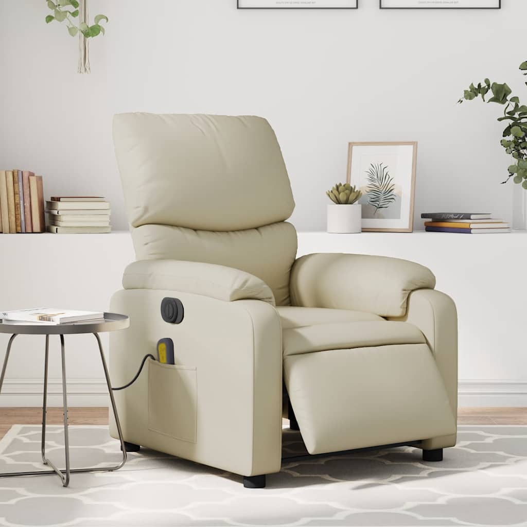 Poltrona Massaggiante Elettrica Reclinabile Crema Similpelle | homemem39