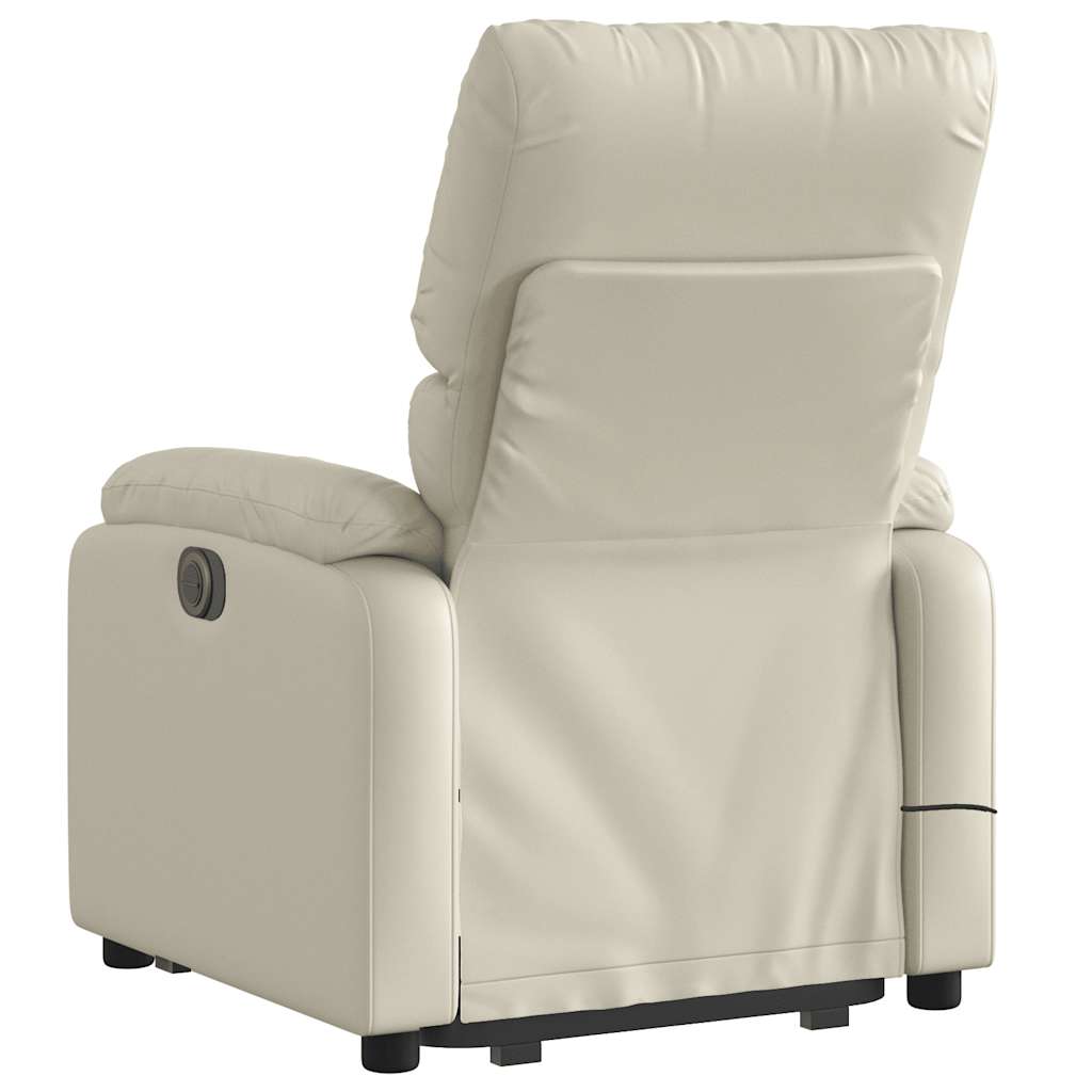 Poltrona Alzapersona Reclinabile Massaggio Crema Similpelle - homemem39