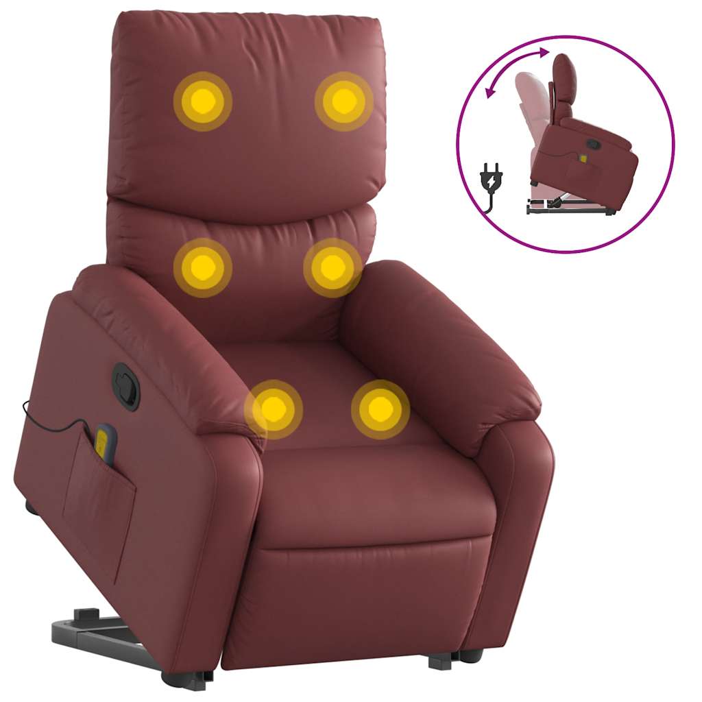 Poltrona Alzapersone Massaggi Reclinabile Rosso Vino Similpelle - homemem39
