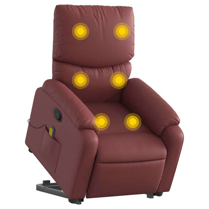 Poltrona Alzapersone Massaggi Reclinabile Rosso Vino Similpelle - homemem39