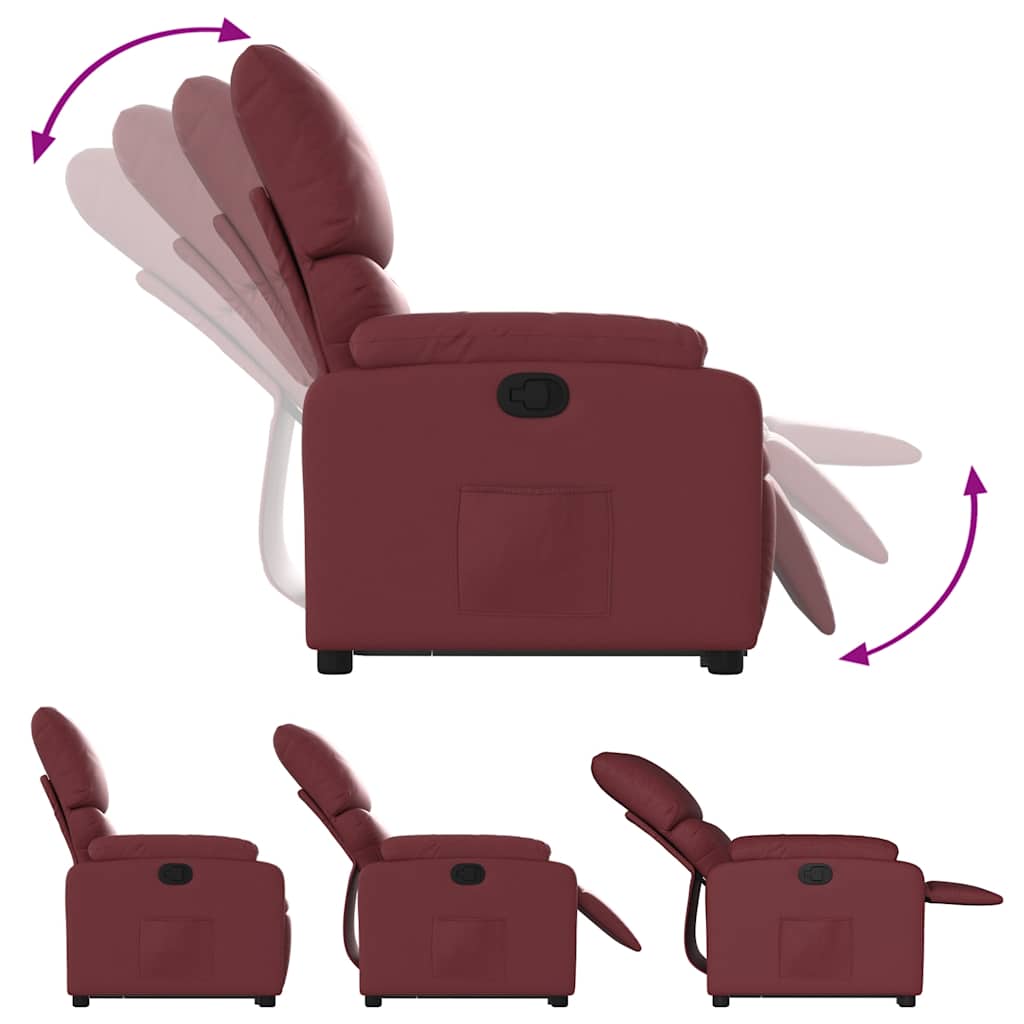 Poltrona Alzapersone Massaggi Reclinabile Rosso Vino Similpelle - homemem39