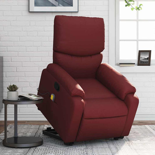 Poltrona Alzapersone Massaggi Reclinabile Rosso Vino Similpelle - homemem39