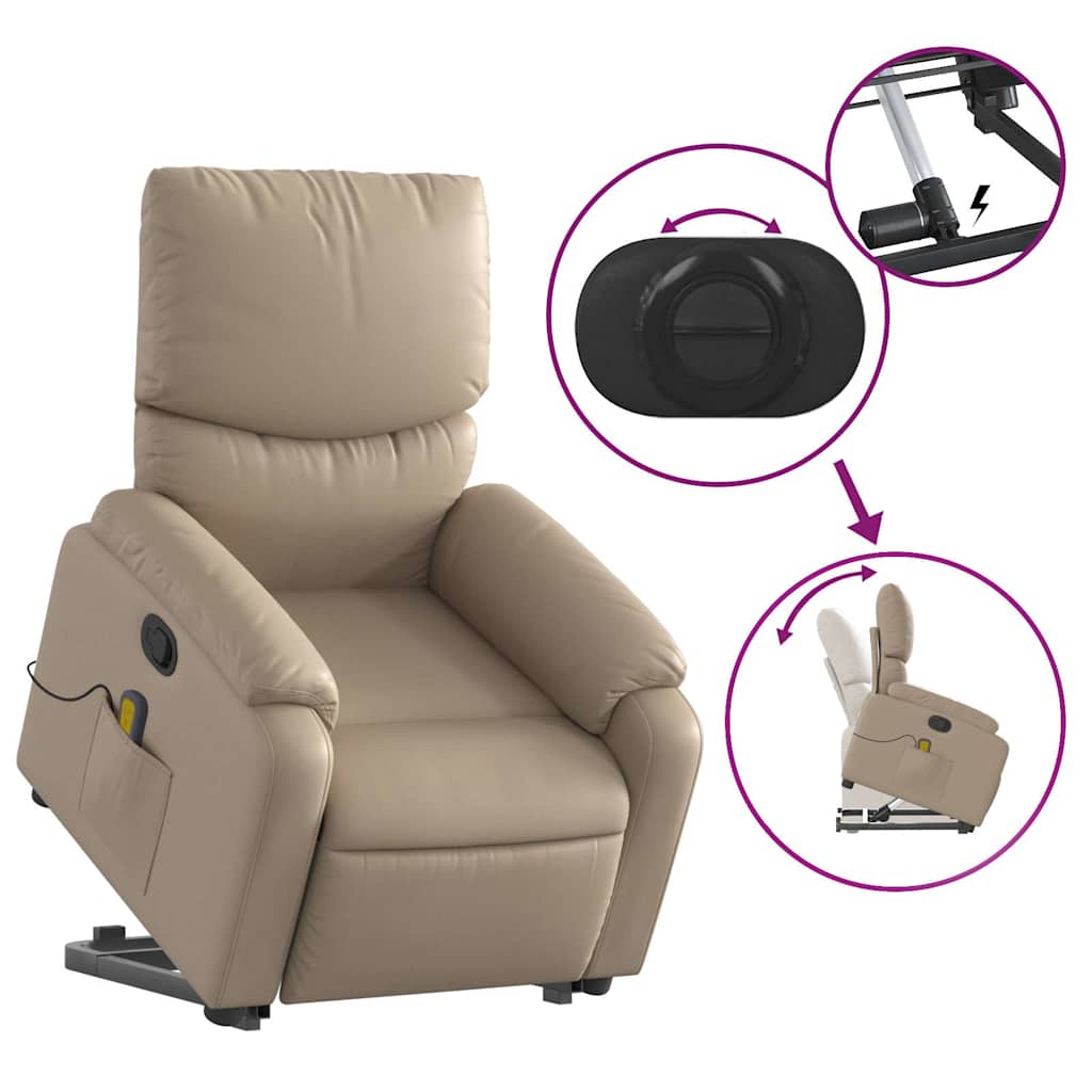 Poltrona Alzapersone Massaggi Reclinabile Cappuccino Similpelle - homemem39