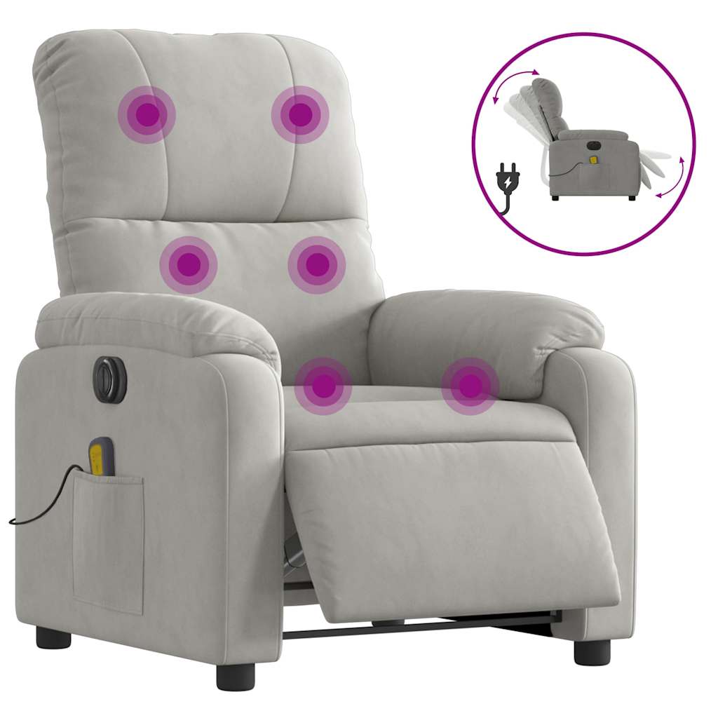 Poltrona Reclinante Massaggi Elettrica Grigio Chiaro Microfibra | homemem39