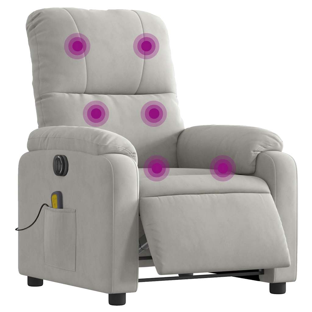 Poltrona Reclinante Massaggi Elettrica Grigio Chiaro Microfibra - homemem39