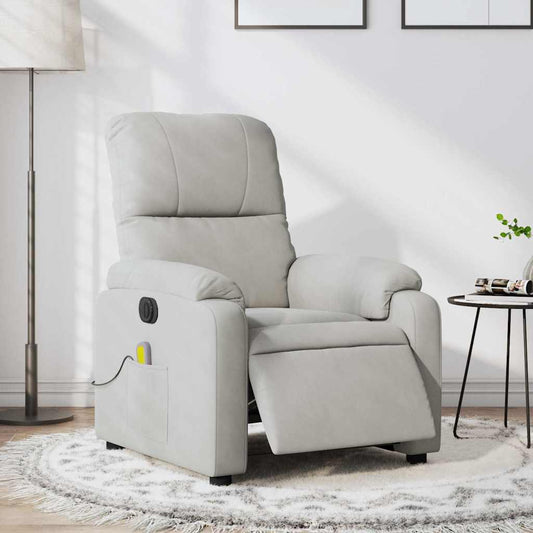 Poltrona Reclinante Massaggi Elettrica Grigio Chiaro Microfibra - homemem39