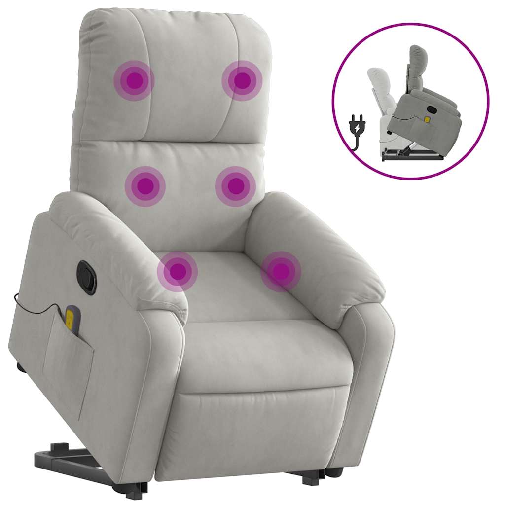Poltrona a Rialzo Massaggi Reclinante Grigio Chiaro Microfibra - homemem39