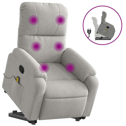 Poltrona a Rialzo Massaggi Reclinante Grigio Chiaro Microfibra - homemem39