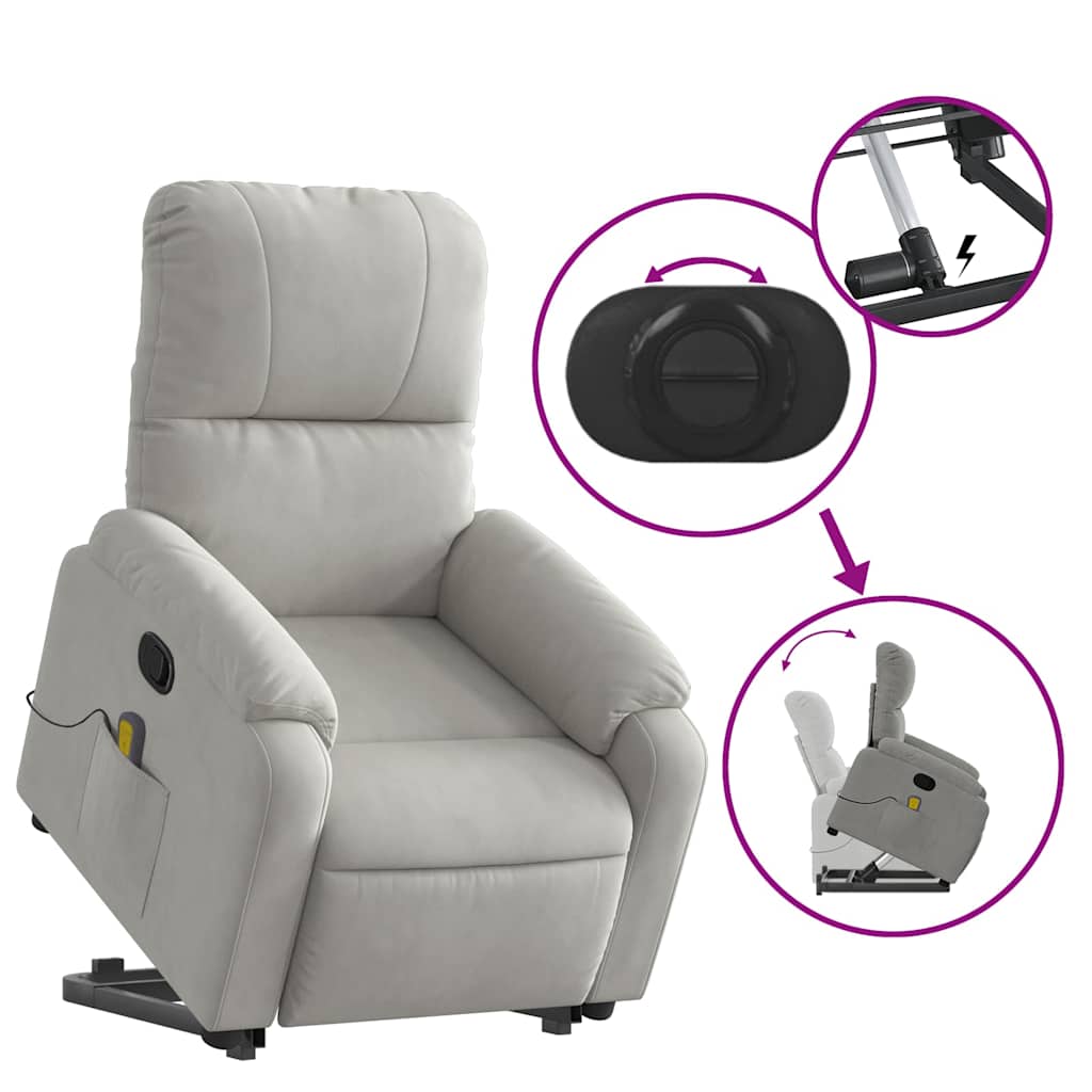 Poltrona a Rialzo Massaggi Reclinante Grigio Chiaro Microfibra - homemem39