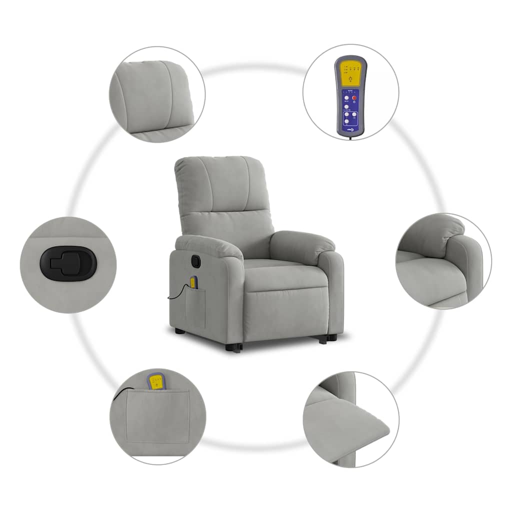 Poltrona a Rialzo Massaggi Reclinante Grigio Chiaro Microfibra - homemem39