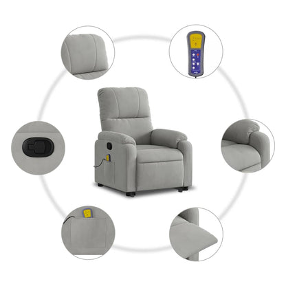 Poltrona a Rialzo Massaggi Reclinante Grigio Chiaro Microfibra - homemem39