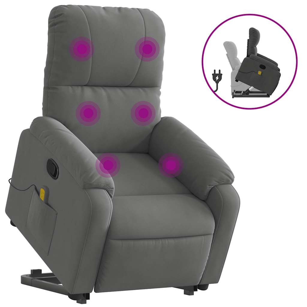 Poltrona a Rialzo Massaggi Reclinante Grigio Scuro Microfibra - homemem39