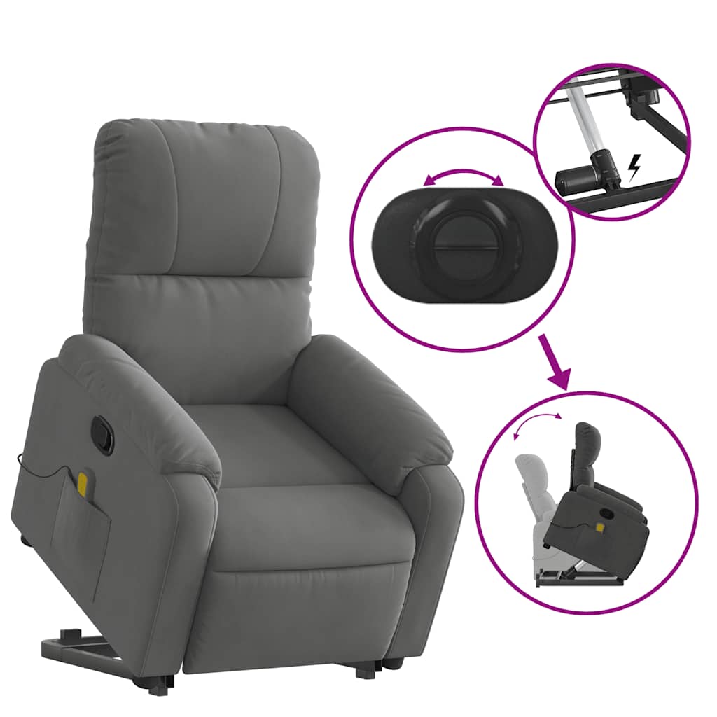 Poltrona a Rialzo Massaggi Reclinante Grigio Scuro Microfibra - homemem39