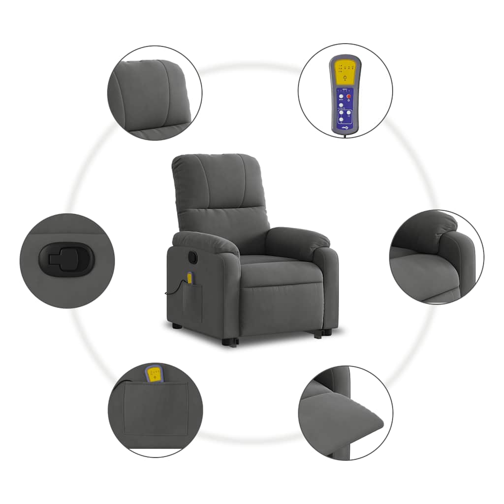 Poltrona a Rialzo Massaggi Reclinante Grigio Scuro Microfibra - homemem39
