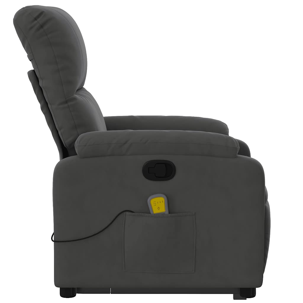 Poltrona a Rialzo Massaggi Reclinante Grigio Scuro Microfibra - homemem39