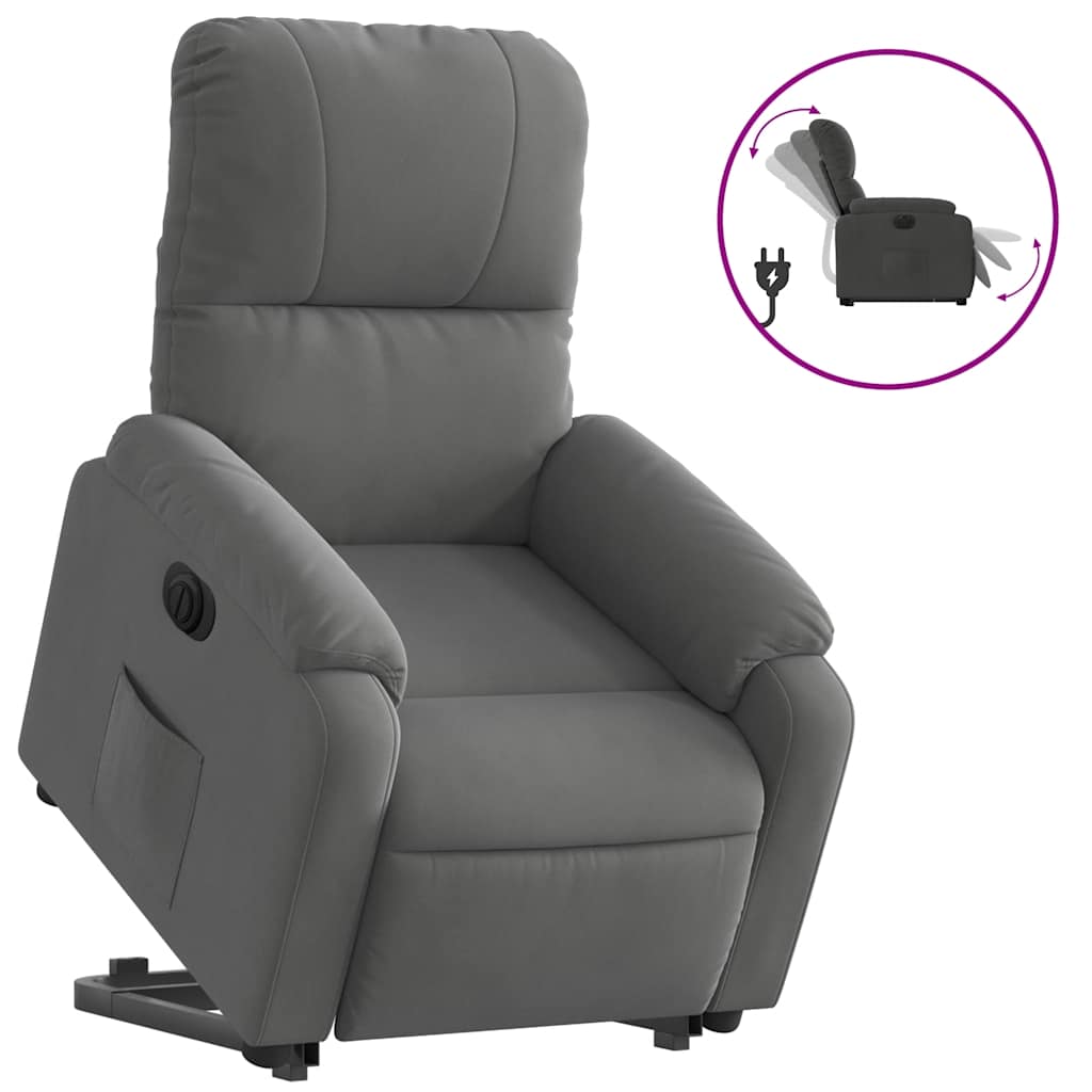 Poltrona a Rialzo Reclinante Elettrica Grigio Scuro Microfibra | homemem39