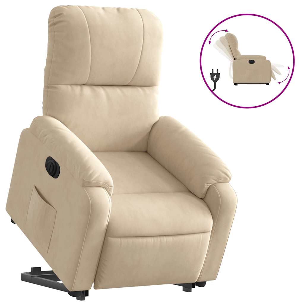 Poltrona Alzapersona Reclinabile Elettrica Crema in Microfibra | homemem39