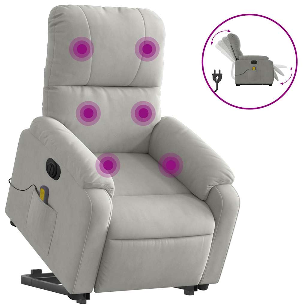 Poltrona a Rialzo Reclinabile Massaggi Grigio Chiaro Microfibra | homemem39