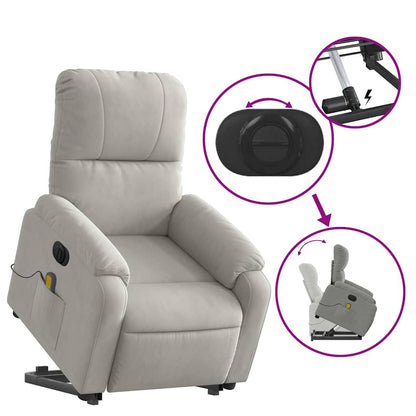 Poltrona a Rialzo Reclinabile Massaggi Grigio Chiaro Microfibra | homemem39