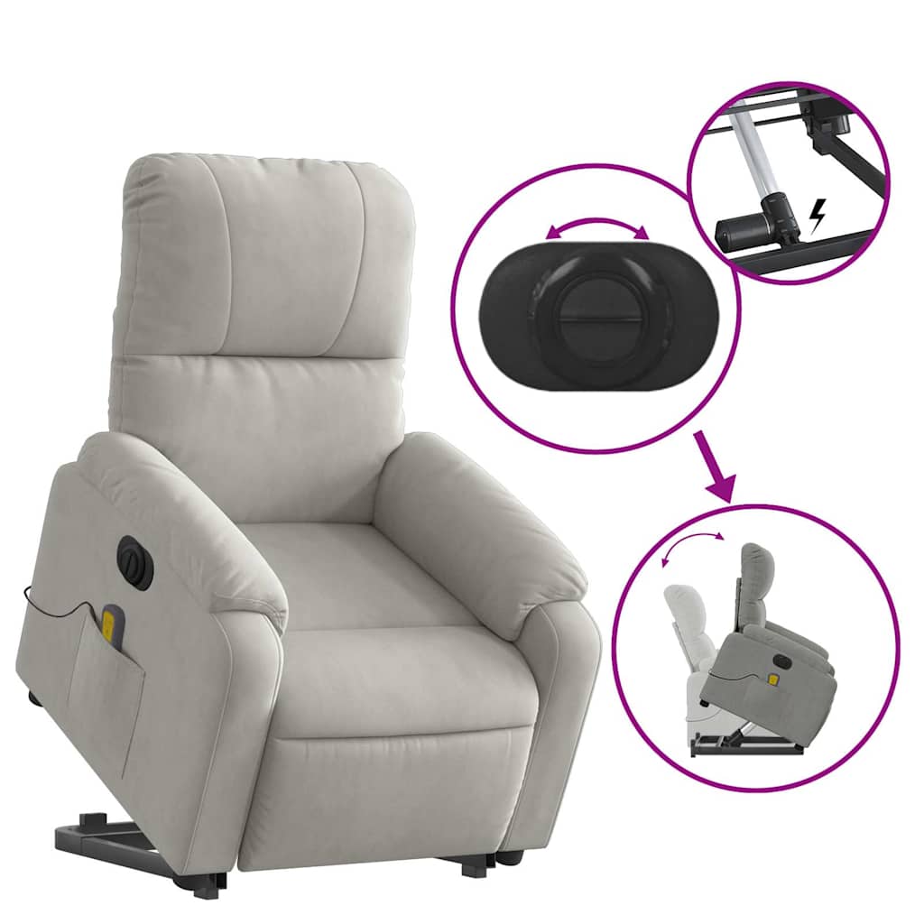 Poltrona a Rialzo Reclinabile Massaggi Grigio Chiaro Microfibra - homemem39