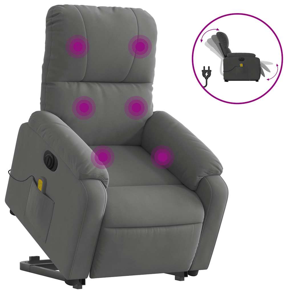 Poltrona a Rialzo Reclinabile Massaggi Grigio Scuro Microfibra - homemem39