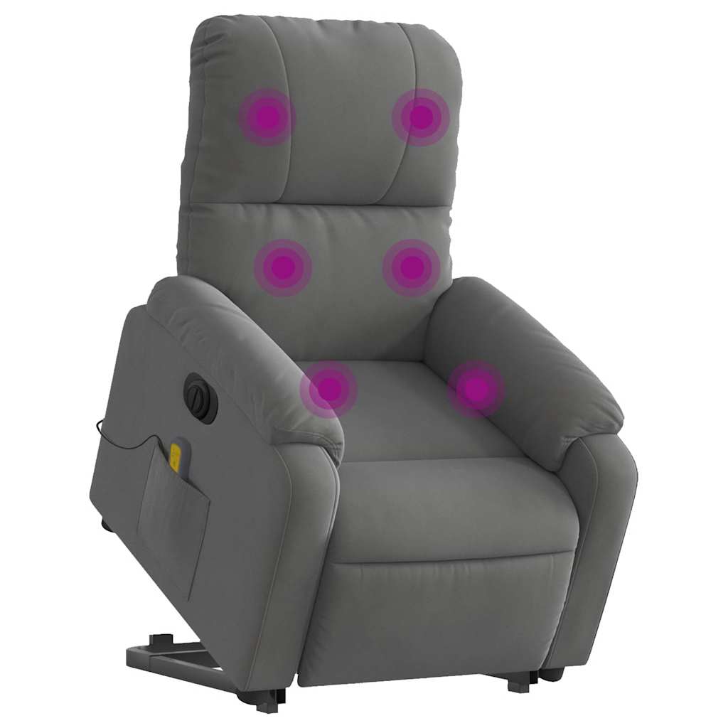 Poltrona a Rialzo Reclinabile Massaggi Grigio Scuro Microfibra - homemem39