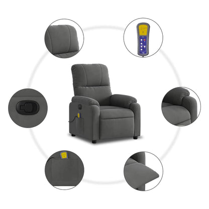 Poltrona a Rialzo Reclinabile Massaggi Grigio Scuro Microfibra | homemem39