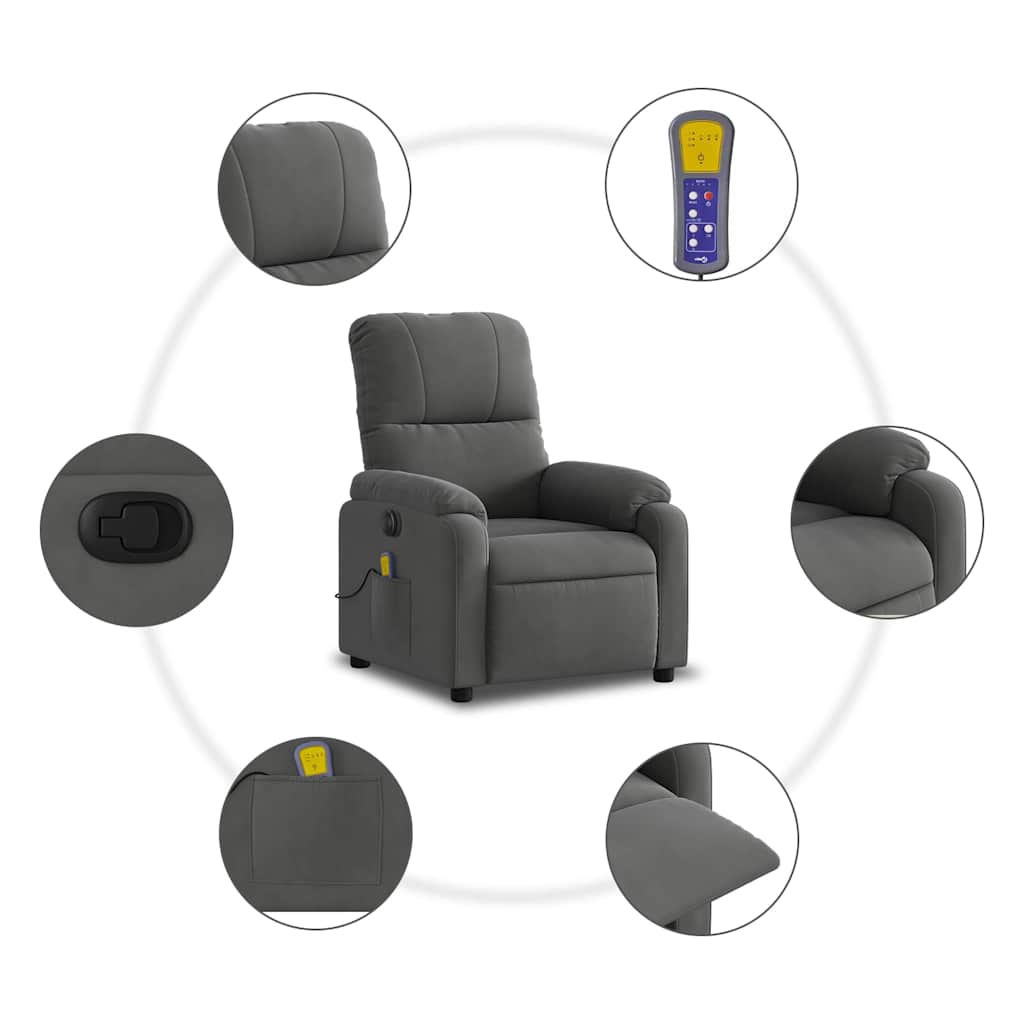 Poltrona a Rialzo Reclinabile Massaggi Grigio Scuro Microfibra - homemem39