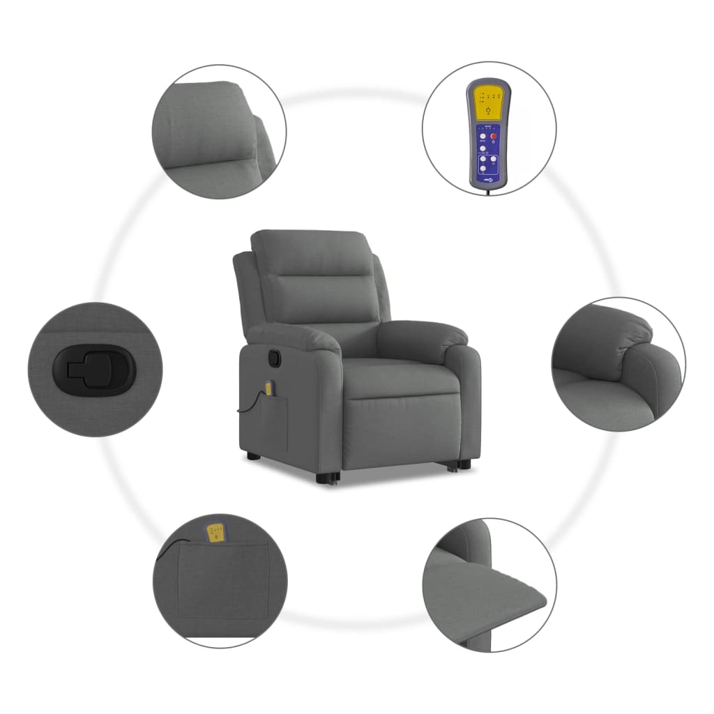 Poltrona Alzapersona Massaggi Reclinabile Grigio Scuro Tessuto - homemem39