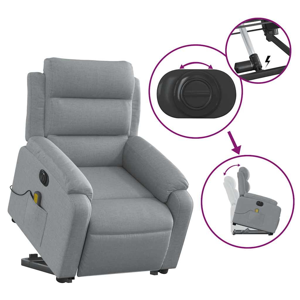 Poltrona Alzapersona Massaggi Elettrica Grigio Chiaro Tessuto | homemem39