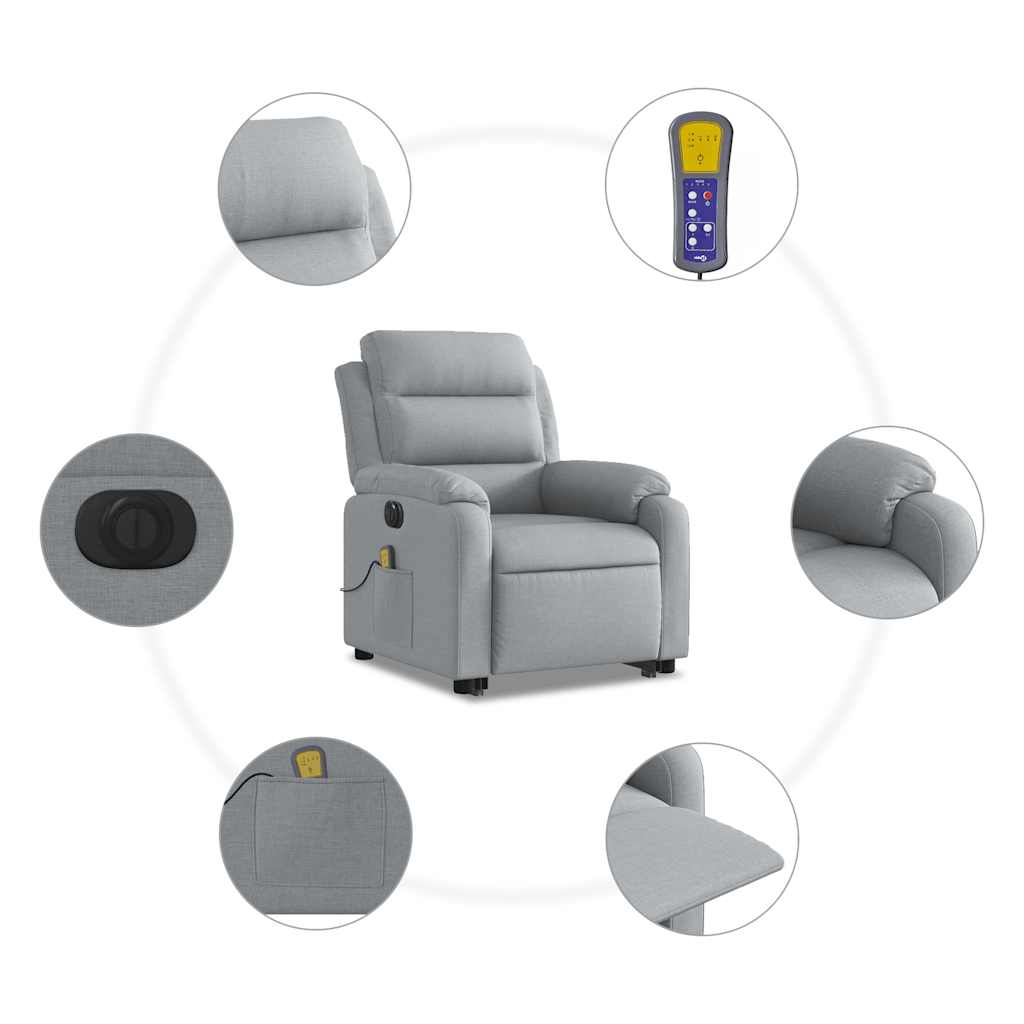 Poltrona Alzapersona Massaggi Elettrica Grigio Chiaro Tessuto | homemem39